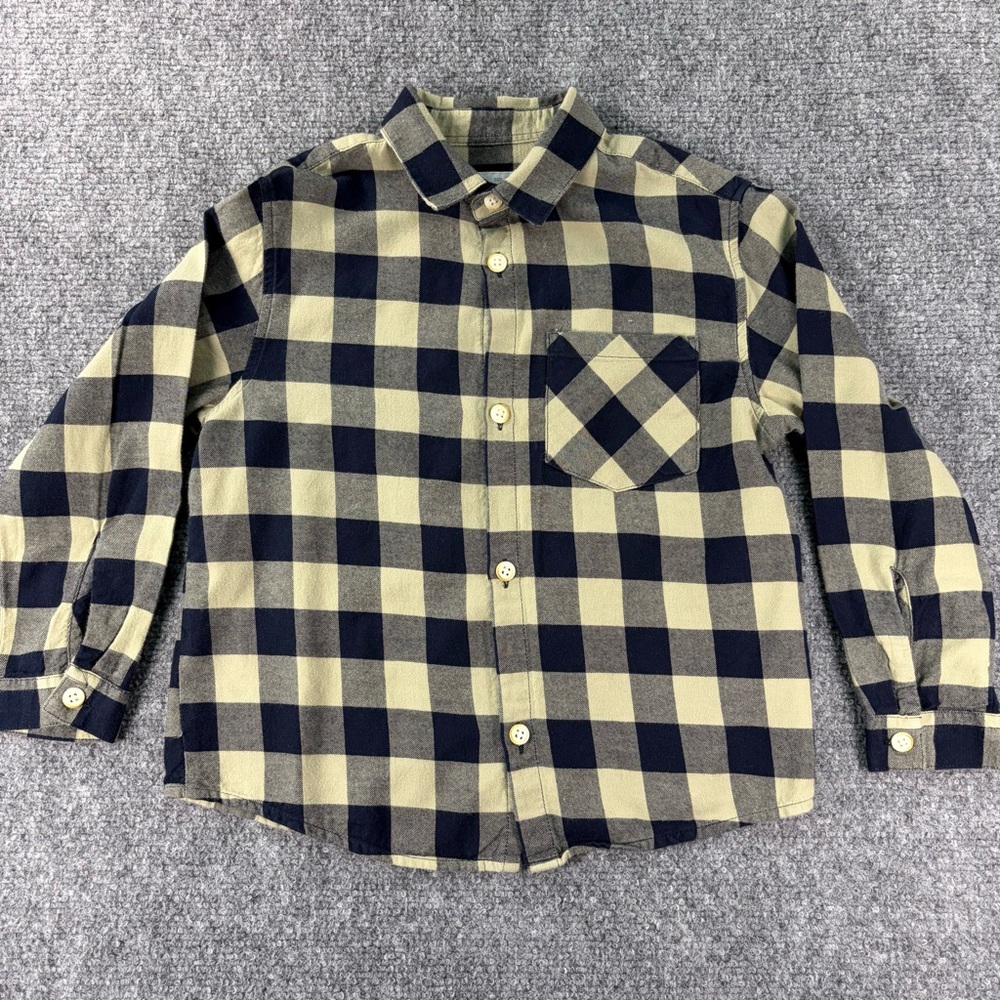 Zara Boys Flannel Shirt Size 4 - 5 Years Blue and Cream Button Down 100% Cotton
